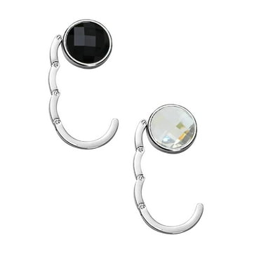 Jierger 2pcs Foldable Purse Hook Floding Handbag Hanger Rhinestone Bag Holder For Table Desk Folding Handbag Hanger Portable Table Bag Holder for Restaurant Bar,White   Black