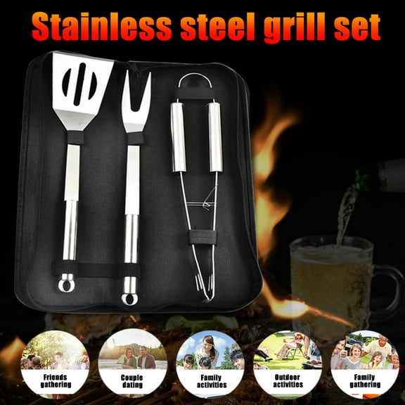 Jierger 3pcs Cooking Barbeque Grill Case BBQ Kit Accessories Utensils Stainless Tool SET Portable BBQ Steel for Outdoor Kitchen Dining & Bar Grill