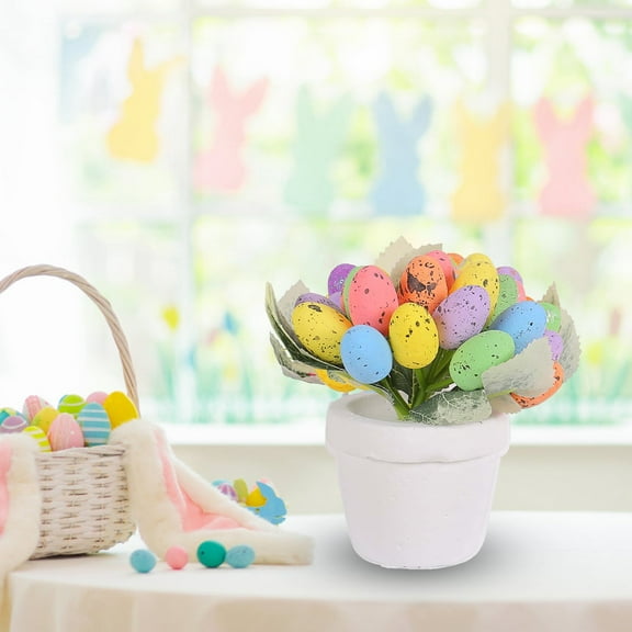Jierger 4.72inch Easter Colorful Mini Eggs Decoration Home Easter Egg Potted Plants Ornaments Easter Egg Potted Creative Spotted Egg Pots Outdoor Garden Easter Decorations