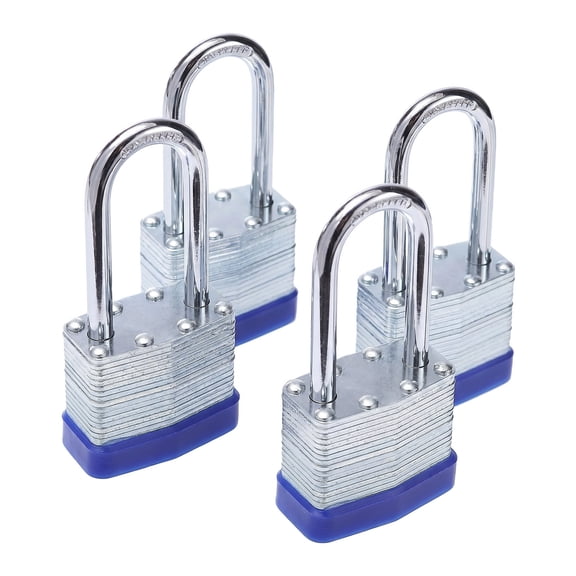 Jierger 4 Packs Laminated Key Lock 2 Same Key Padlocks Long Silver Outdoor Keyed-Alike Padlocks with Keys, Extra Long Shackle Lock for Gate, Fence, Shed, or Other Equipment
