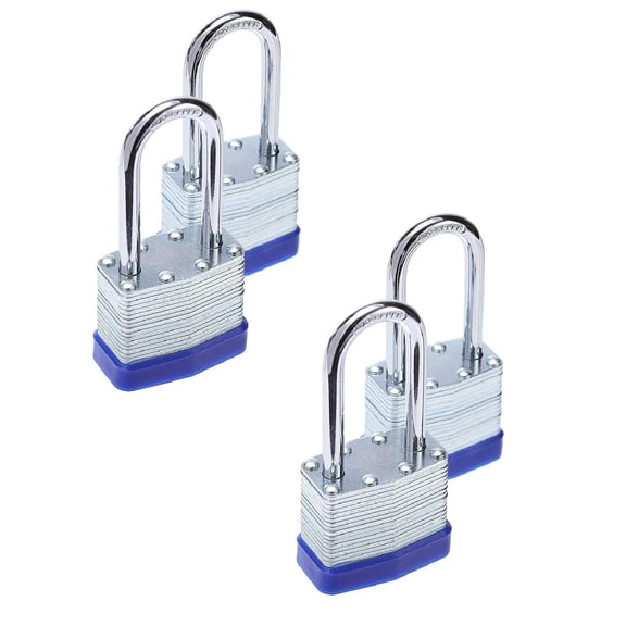 Jierger 4 Packs Laminated Key Lock 2 Same Key Padlocks Long Silver Outdoor Keyed-Alike Padlocks with Keys, Extra Long Shackle Lock for Gate, Fence, Shed, or Other Equipment