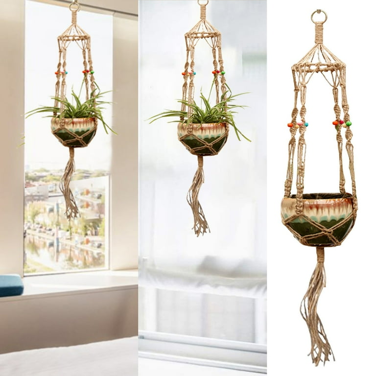 4pcs Handmade Plant Holder Cotton Wall Hanging Planter Baskets Indoor Outdoor Ta