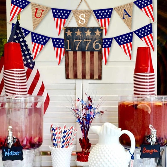 Jierger 4th of July Wooden Sign Plaque Door Wall Hanging Decorations, Fourth of July Independence Day Memorial Day Party Decorations