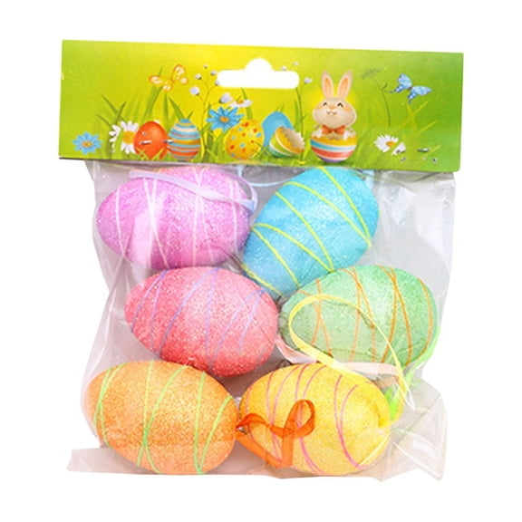 Jierger 6Pcs DIY Easter Egg Painting Pattern Set, Egg Festival Scene Decoration Pendants for Crafting, Colorful Egg Decor for Easter Displays and Party Styling