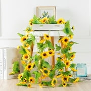 Jierger 7.8 FT Artificial Sunflower Garland 1Pcs Silk Yellow Vine Flowers For Indoor DIY Rattan for Home Hotel Garden Farmhouse Bathroom Dining Table Centerpiece Coffee Table Decor