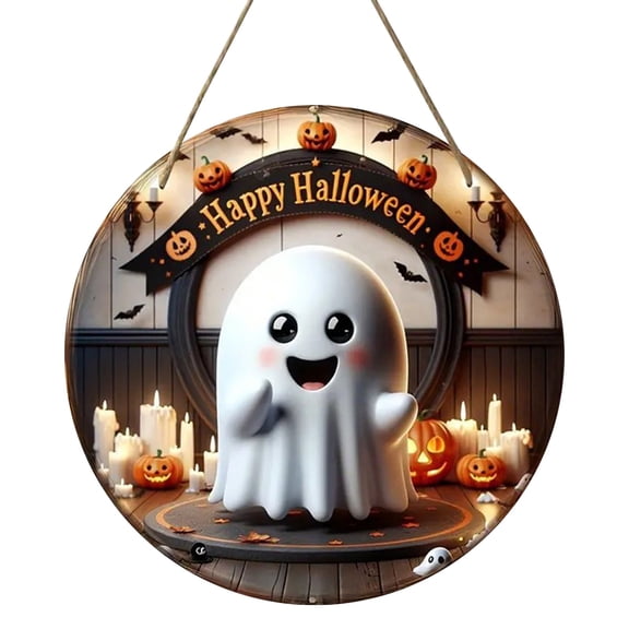 Jierger 7.87 Inch Halloween Door Decoration Round H Halloween Front Door Welcome Logo Pumpkin Door Hanger Retro Trick Or Hanging Logo Home Kitchen Garden Porch Decoration