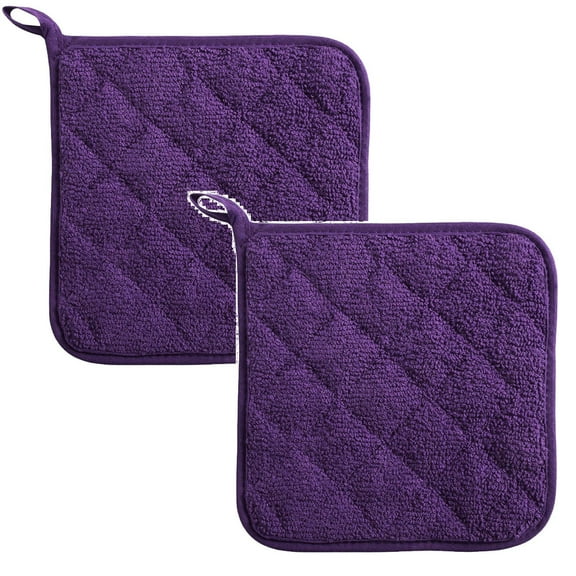 Jierger 7 X 7 Inches Pot Holders for Kitchen Heat Resistant Pot Holders Sets Oven Hot Pads Terry Cloth Pot Holders(Size: 18x18cm/7 X 7 inch),Purple 2PCS