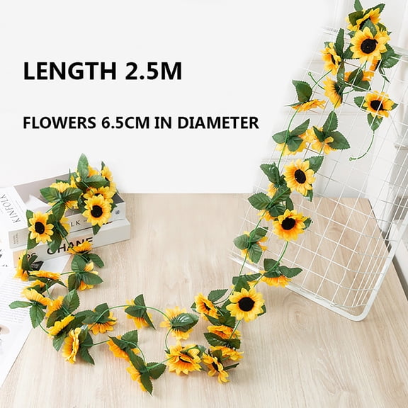 Jierger 8.2ft Artificial Sunflower Garland Vine Silk Sunflower Vine Artificial Flowers with Green Leaves for Home Kitchen Wedding Arch Decor Garden Craft Art Party Decor