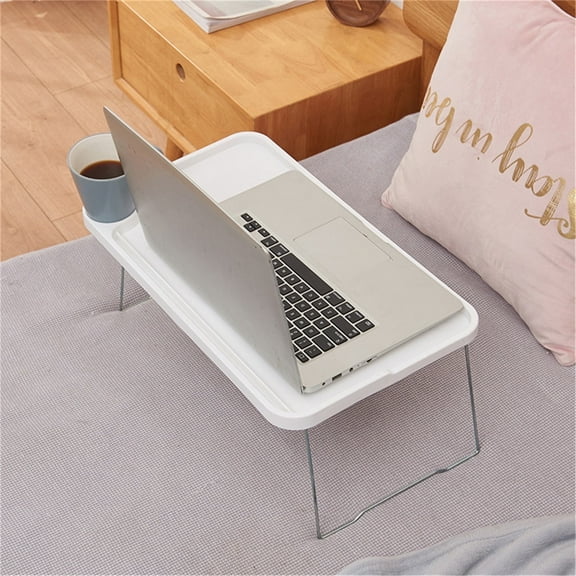 Jierger Bed Table Lap Desk with Leg Folding Laptop Bed Tray Lazy Simple Laptop Tray for Bed with Cup Holder and Card Slot Portable Computer Desk for Breakfast Student Dormitory Sofa Balcony