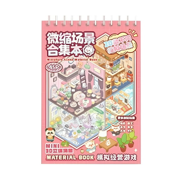 Jierger Big Size DIY 3D Sticker Scene Book 3D Scene Stickers Miniature Cabin Scene Stickers Large Version Notebook Room Sticker Book for Adults and Kids, Fun Room Sticker Material Book for Girls