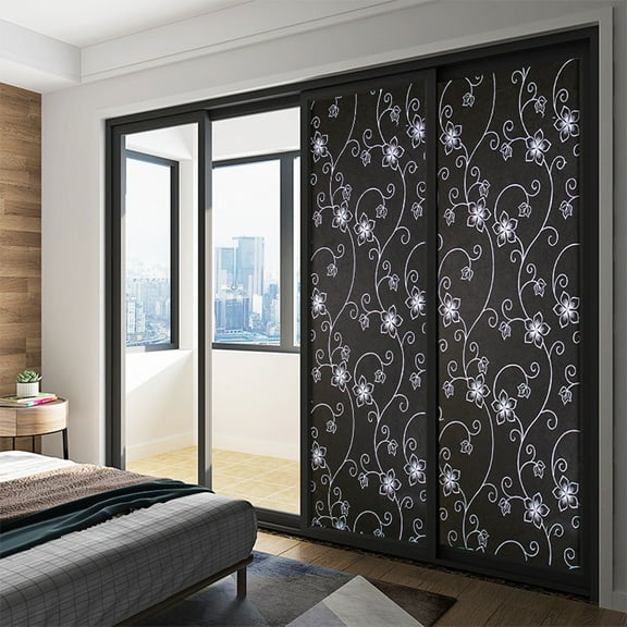 Jierger Blackout Window Privacy Film Decorative Static Cling Total Blackout Window Film Privacy Room Darkening Window Tint Black Window Cover Light Blocking No Glue (39.37x11.81 inches)