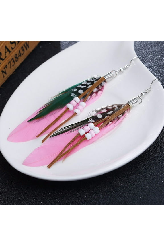 Bohemian Style Bead Tassel Feather Earrings Fashion Feather Chain Dangle Earring for Mom Wife Daughter Sister, Jewelry Gifts for Birthday Christmas