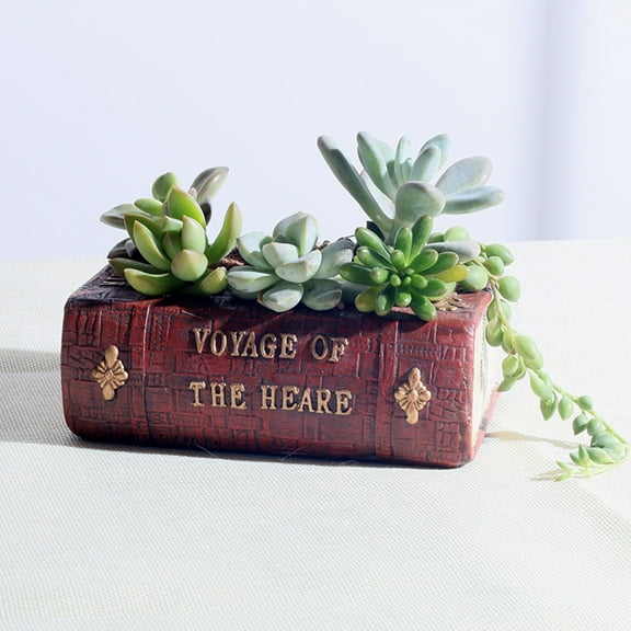 Jierger Book Treasure Chest Planter Handmade Resin Succulent Flower Pot Home Garden for Home Wedding Valentine Gift Desktop Living Room Decoration