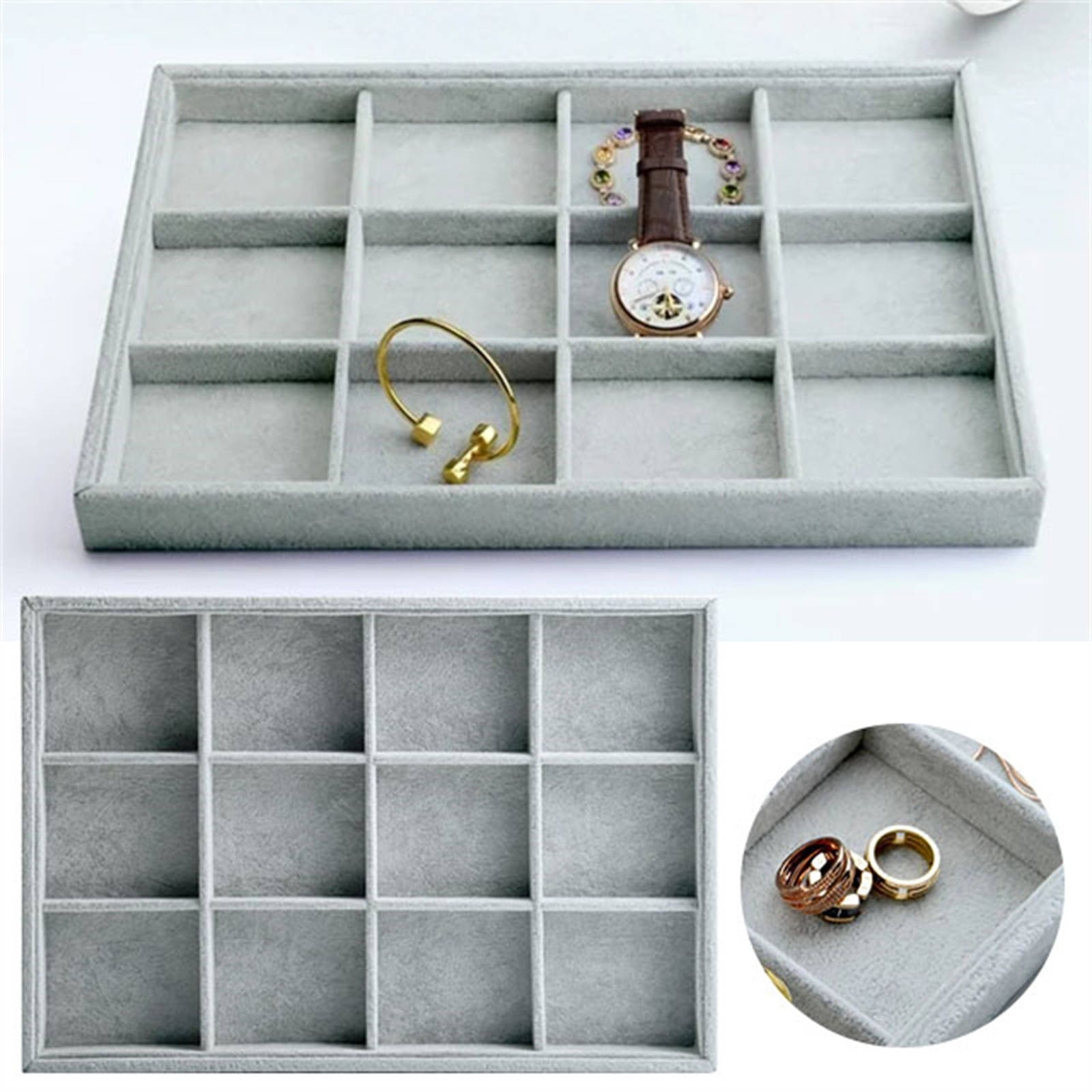 Jierger Bracelets Organizer Jewelry Tray, 12 Grids Velvet Tray Storage for Rings Earrings ...