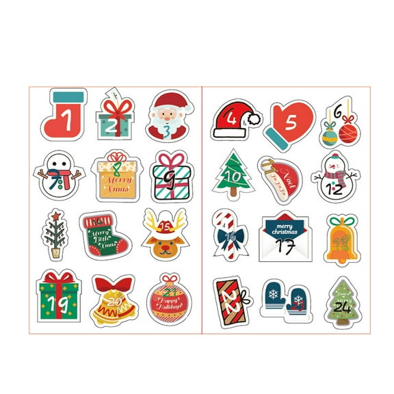 Jierger Christmas Sticker Number 24 Countdown Sticker Santa Snowman Wall Sticker for Kids Thanksgiving Autumn Maple Leaves Decal Stickers Thanksgiving Party Classroom Decor