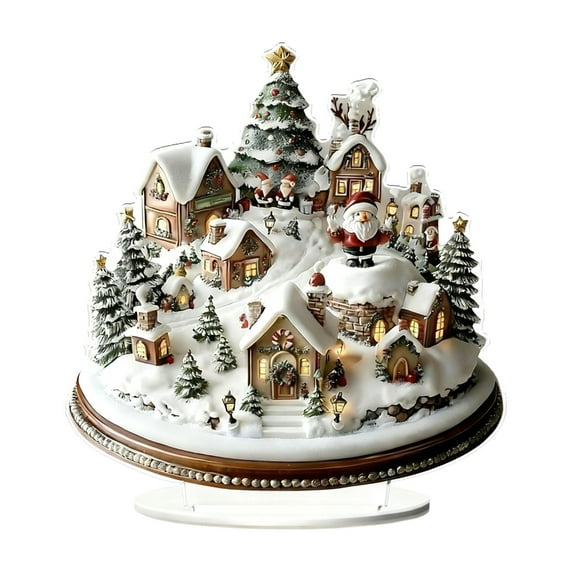 Jierger Christmas Teapot House Table 2D Acrylic Teapot Shaped Christmas House Tabletop Ornaments With Base Christmas Decorations For Home Mantel Shelf Centerpieces Fireplace Decor