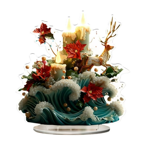 Jierger Christmas Teapot House Table 2D Acrylic Teapot Shaped Christmas House Tabletop Ornaments With Base Christmas Decorations For Home Mantel Shelf Centerpieces Fireplace Decor