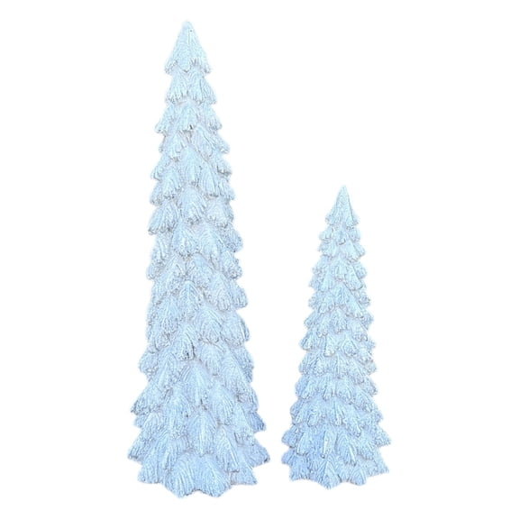 Jierger Christmas Tree Table Decor Set Of 2 Resin Christmas Tree Figurines 9.5"/6.5" For Christmas Tabletop Decor Indoor Winter Mantelpiece Decorations