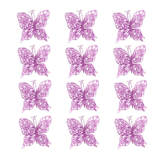 Jierger Clearance 12pcs Christmas Glitter Butterfly Ornament with Clip Hollow Xmas Decoration Artificial Hanging Butterfly Clip Decor for Christmas Tree Wedding Wreath Supply
