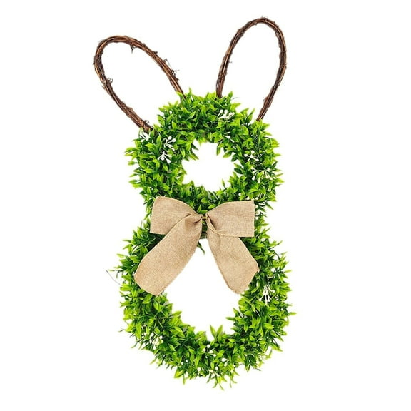 Jierger 19.Rabbit Wreath Indoor Decoration Outdoor Decoration Scene Decoration Festival Decoration Room Easter Bunny Wreath Collapsible Spring Wreath with Bow Hanging Decor
