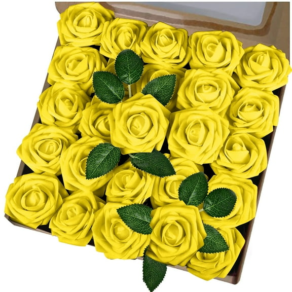 Jierger Clearance 25pcs Artificial Flower Foam Rose Real Touch Roses Flower Heads with Stem for DIY Wedding Bouquets Centerpieces Arrangements Party Home Decoration