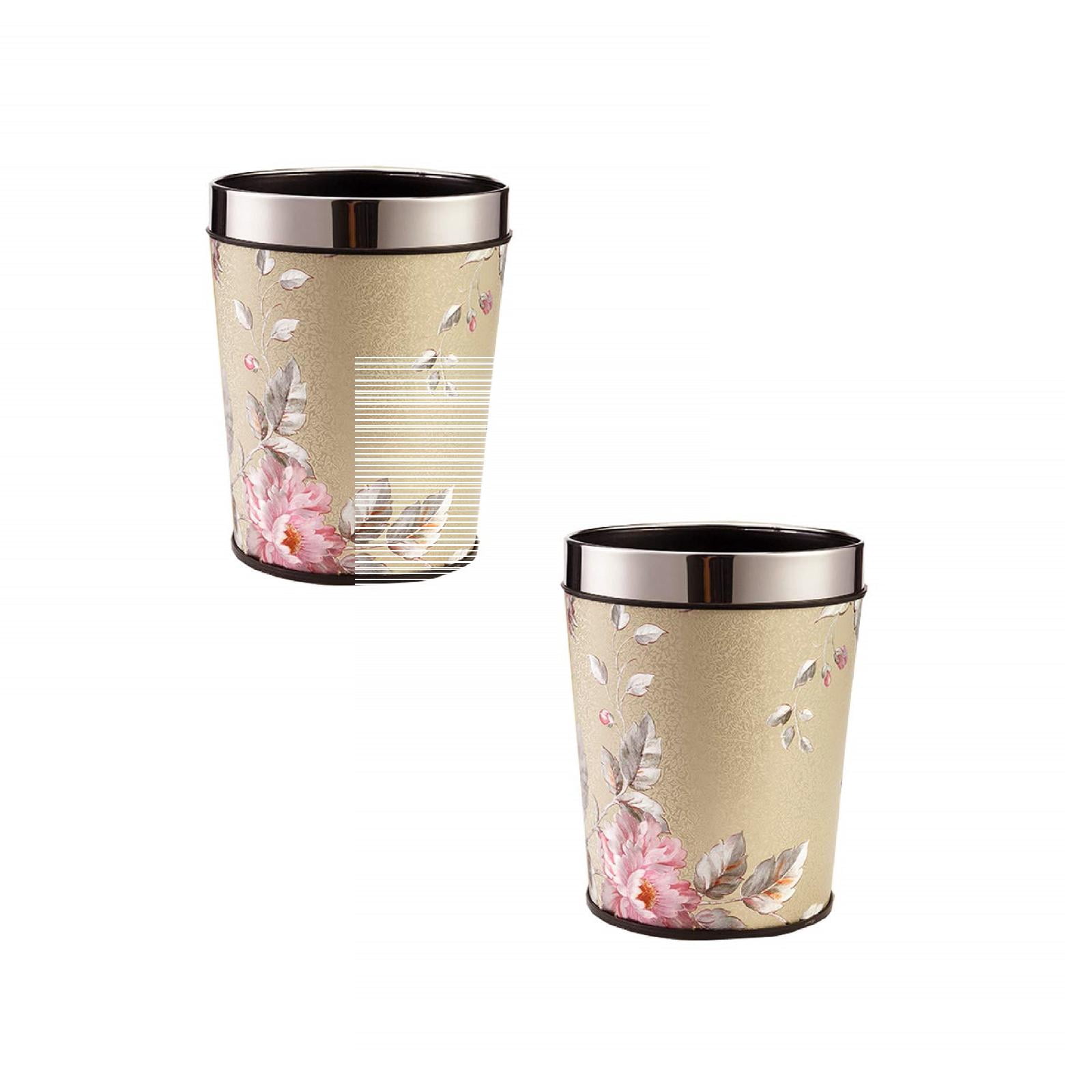 Jierger Clearance 2PCS Flower Pattern Trash Can Wastebasket Round Garbage Container for Round Garbage Container Bin for Bathrooms, Powder Rooms, Kitchens, Home Offices 8 x 10 Inches