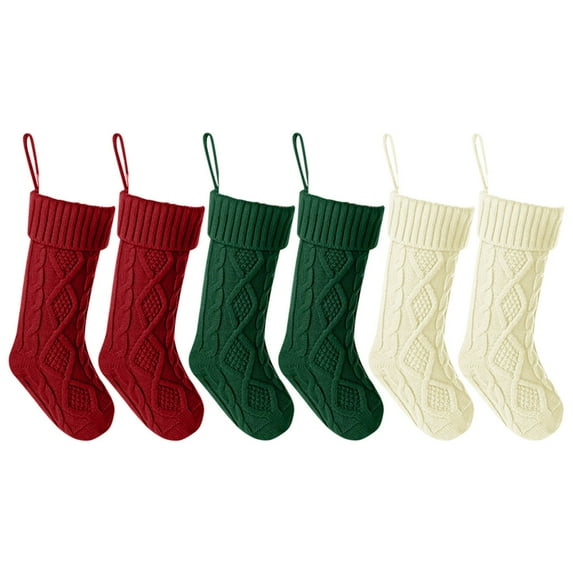 Jierger Classic 6 Pack Knit Christmas Stockings Knitted Stocking Decorations Rustic Farmhouse Stocking for Kids,Holiday and Family Stocking for Family Holiday Season Ivory White Green