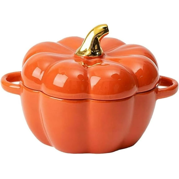 Jierger Clearance Oven Pumpkin Bowls Ceramic Pumpkin Pots for Cooking Pumpkin Dutch Oven Pot with Lid Mini Pumpkin Soup Bowls for Home Decor Fall Thanksgiving Halloween Party with Dual Handles