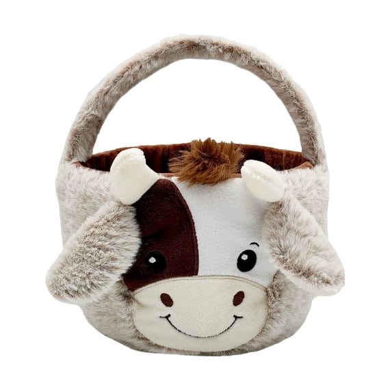 Jierger Cow Basket Bags, Plush Buckets with Plush EarTote, Gift Bags for Cow Theme, Candy Gifts Storage and Home Decorations, Cute Animal Shaped Baskets