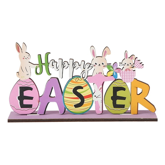 Jierger Easter Wooden Decorations Signs with Happy Easter Bunny Design, Wood Table Letters As Tabletop Ornament and Centerpiece, Perfect for Easter Tray and Home Decoration