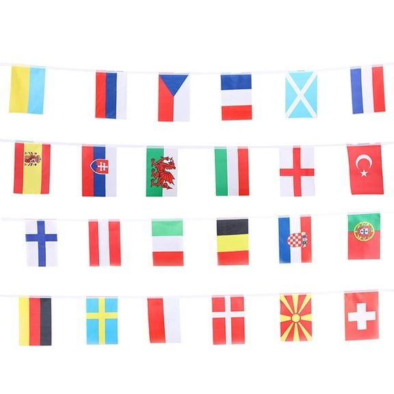 Jierger European Cup Championship String Flag Banner, European 24 Flags String Pennant for Sports Party, Football Fan Decor and Wall Hanging for Celebration