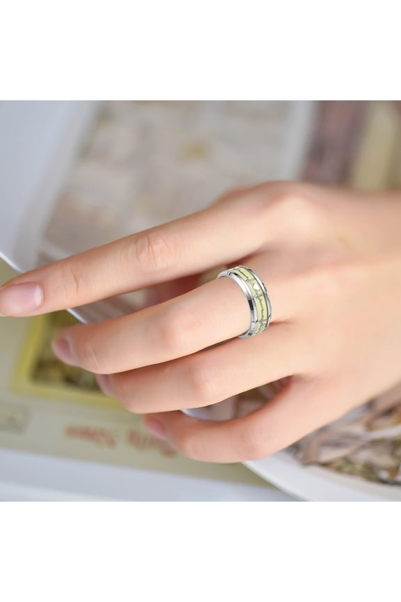 Fashion Dark Luminous Heartbeat Ring Stainless Steel Ring Promise Heartbeat Ring Glowing Jewelry for Men Women Wedding Bridal Engagement Party Band Rings