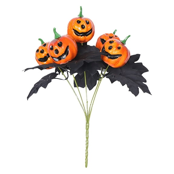 Jierger Halloween Pumpkin Branches Artificial Black Maple Leaves Bouquet with Stems Gothic Silk Twigs for Fall Vases Floral Arrangement DIY Centerpieces Halloween Thanksgiving Christmas Party Decor