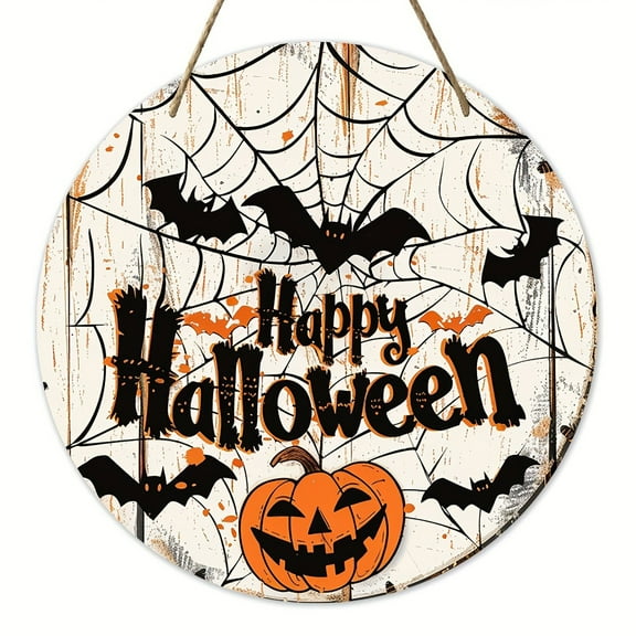 Jierger Halloween Sign Front Door Decor Funny Happy Halloween Witch Round Hanging Sign Decor Gothic Home Wall Wooden Decorations Witchy Wood Sign for Porch Season Decor 7.9X7.9 inches