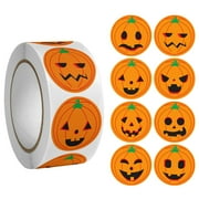 Jierger Halloween Stickers for Kids, 500pcs Pumpkin Label Stickers 1 inch Self Adhesive Halloween Party Favors Decor Sticker for Halloween Party/Book/Gift Bag Decorations and Crafts 1 Roll 8 Designs