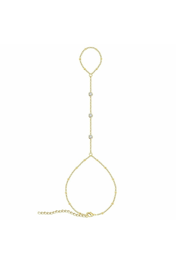 Hand Chain Bracelet Plated Gold Bracelet Stack Finger Ring for Women Adjustable Rhinestone Ring Bracelet Hand Chain for Women Trendy Jewelry Non Tarnish Gold Ring Hand Bracelet Gifts