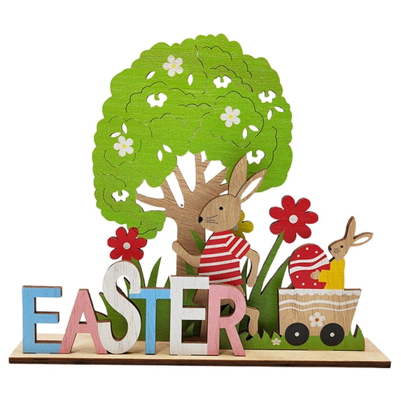 Jierger Happy Easter Bunny Wood Table Letters, Easter Wooden Decorations Signs Serving As A Charming Tabletop Ornament and Table Centerpiece, Ideal for Easter Tray Displays and Festive Home Decor
