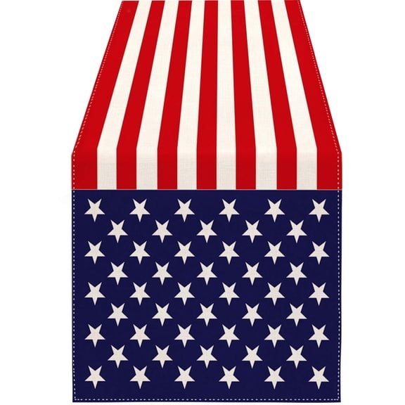 Jierger Independence Day Table Cloth, Extra Long 33x180cm Cotton Linen Holiday Decoration for Kitchen, Dining, Outdoor, Memorial Day and 4th of July Celebrations
