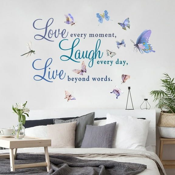 Jierger Inspirational English Butterfly Wall Stickers Colorful Butterflies Wall Sticker, Simplicity Butterfly English Words Wall Decal Vinyl Art Mural for Girls Bedroom Nursery Living Room 13.8x23.6in