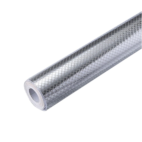 Jierger Kitchen Oil Proof Aluminum Foil Sticker Silver Chequer Peel and Stick Wallpaper Removable and Adhesive Paper for Kitchen Countertops Desk Cabinet Decorations