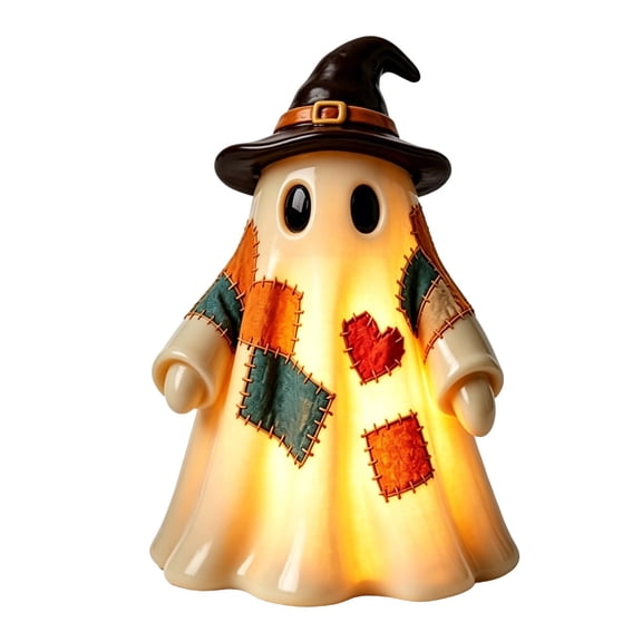 Jierger Light Up Rustic Halloween Figurine Lamp, Glowing Fall Desktop Ornament for Dining Table Kitchen Fireplace, Indoor Halloween Party & Holiday Home Decor
