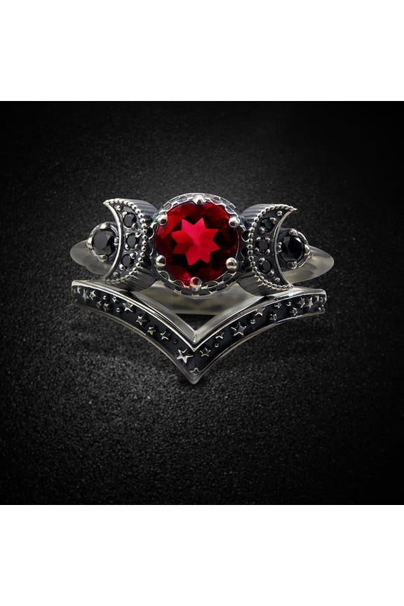 Moon Ring Red Amethyst Ring Moon Jewellery Gifts for Women Girls for Birthday Proposal Gift Wedding Bridal Engagement Party Band Rings