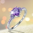 thumbnail image 1 of Jierger Natural Amethyst Zirconia Silver Ring Fashion Wedding Heart Shaped Ring Jewellery Heart Promise Ring for Women for Wedding Bridal Engagement Band Rings, 1 of 6