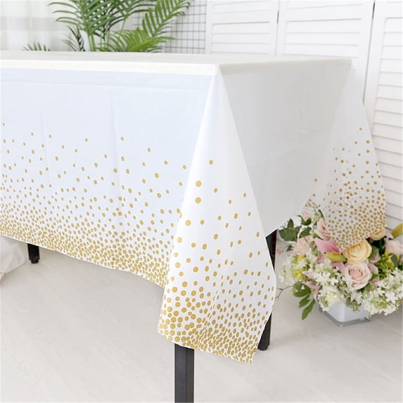 Jierger Plastic Tablecloths Gold Dot Disposable Tablecloths Plastic Dot Table Cover for Wedding Birthday Baby Shower Anniversary Holiday Party Decorations