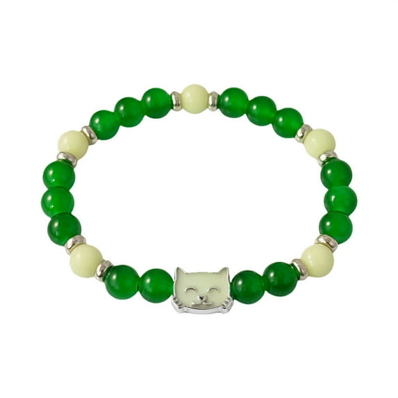 Jierger Popular Halloween Luminous Bead Bracelet Alloy Double Luminous Cat Undead Festival Festival Bracelet, Halloween Christmas Valentine Jewelry Gift for Women and Girls