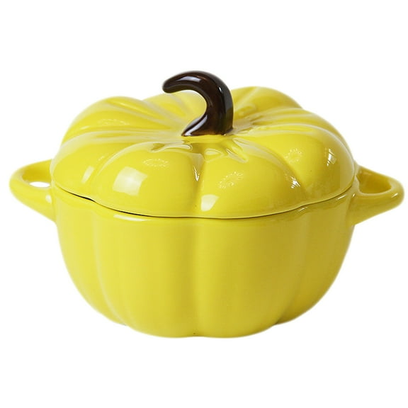 Jierger Pumpkin Bowl Dessert Bowl Ceramic Bowl with Lid Ceramic Decor Dinnerware for Halloween Pumpkins Thanksgiving Day Fall Pumpkin Event Yellow