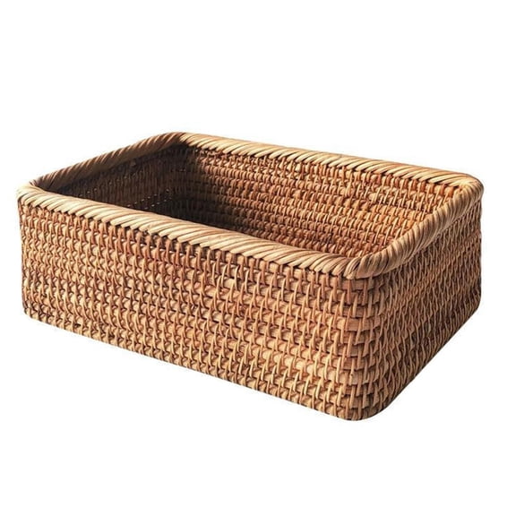 Jierger Rattan Storage Baskets Rectangle Woven Bread Basket Rectangular Wicker Serving Organizer Tray Rattan Fruit Basket, Stackable Wicker Organizer for Kitchen Countertop Bathroom Living Room