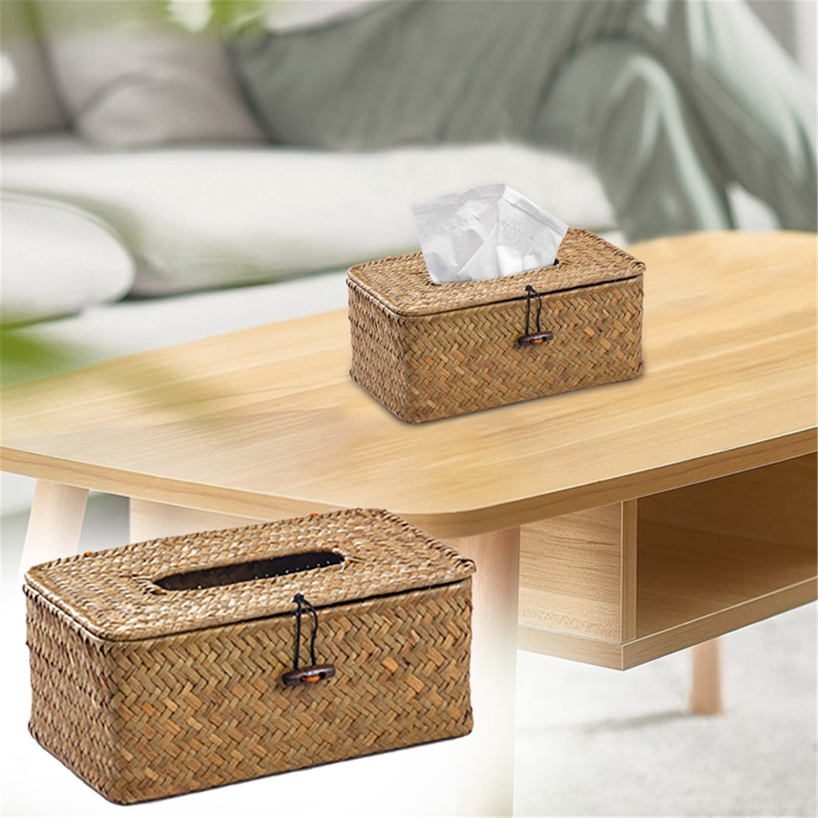 Jierger Rectangular Woven Tissue Box Cover Decorative Seagrass Wicker ...