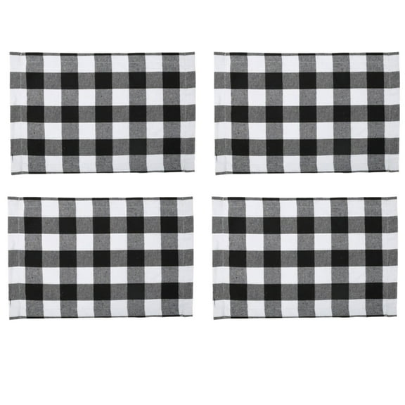 Jierger Set of 4 Christmas Decorations Gingham Placemats,Plaid Checkered Placemats Black & White Checker Quality Thin and Placemats for Outdoor Indoor Home Party Kitchen Dining Decor