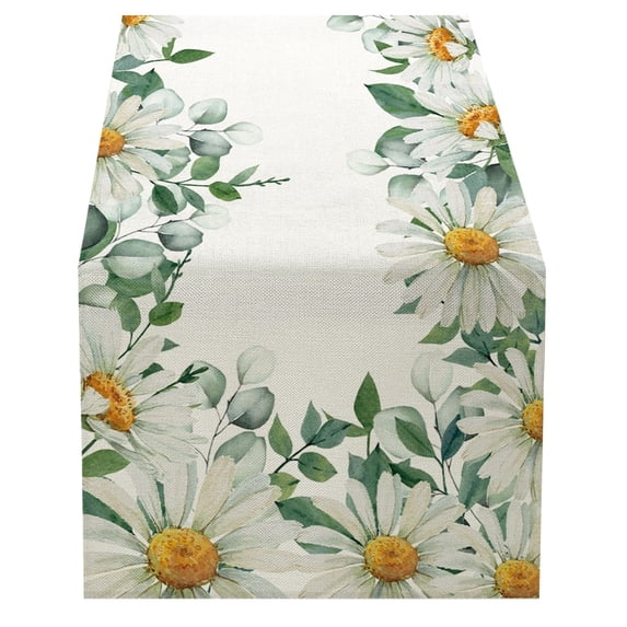 Jierger Summer Leaves Print Fresh Linen Table Cloth for Home Decoration, Dining Table and Picnic, Natural Linen Fabric with Leaf Pattern, 13 x 72 Inch Size